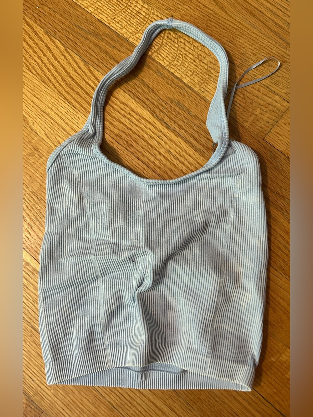 American Eagle Light Blue Ribbed Halter Crop Top